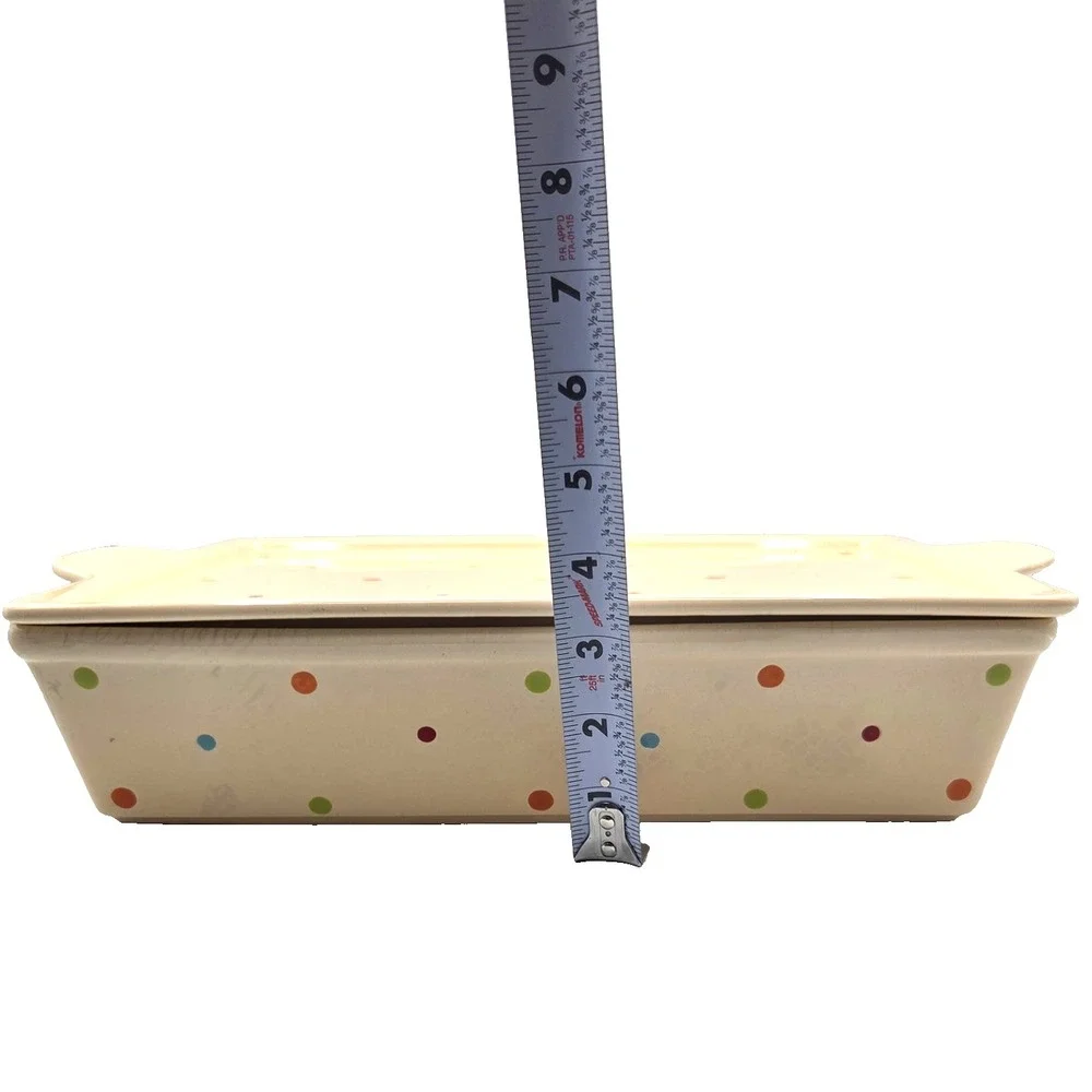 Temptations by Tara Polka Dot Cream (4 QT) Rectangle Casserole w/Lid & Spatula